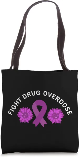 Fight Drug Overdose Purple Ribbon Floral Flower Design Tote Bag