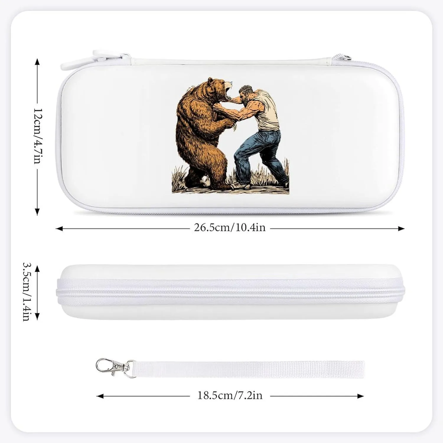 Fighting With Bear Compatible with Switch Carrying Case Hard Travel Game Bag Pouch with 15 Games Accessories