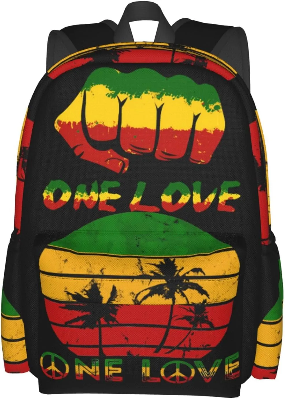 Fist One Loves Rasta Reggae Jamaica Roots Casual Backpacks Large Travel Backpack Laptop Rucksack Sports Daypack Adjustable Strap Bag for Camping Hiking