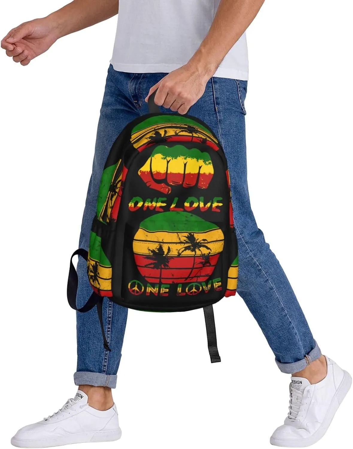 Fist One Loves Rasta Reggae Jamaica Roots Casual Backpacks Large Travel Backpack Laptop Rucksack Sports Daypack Adjustable Strap Bag for Camping Hiking
