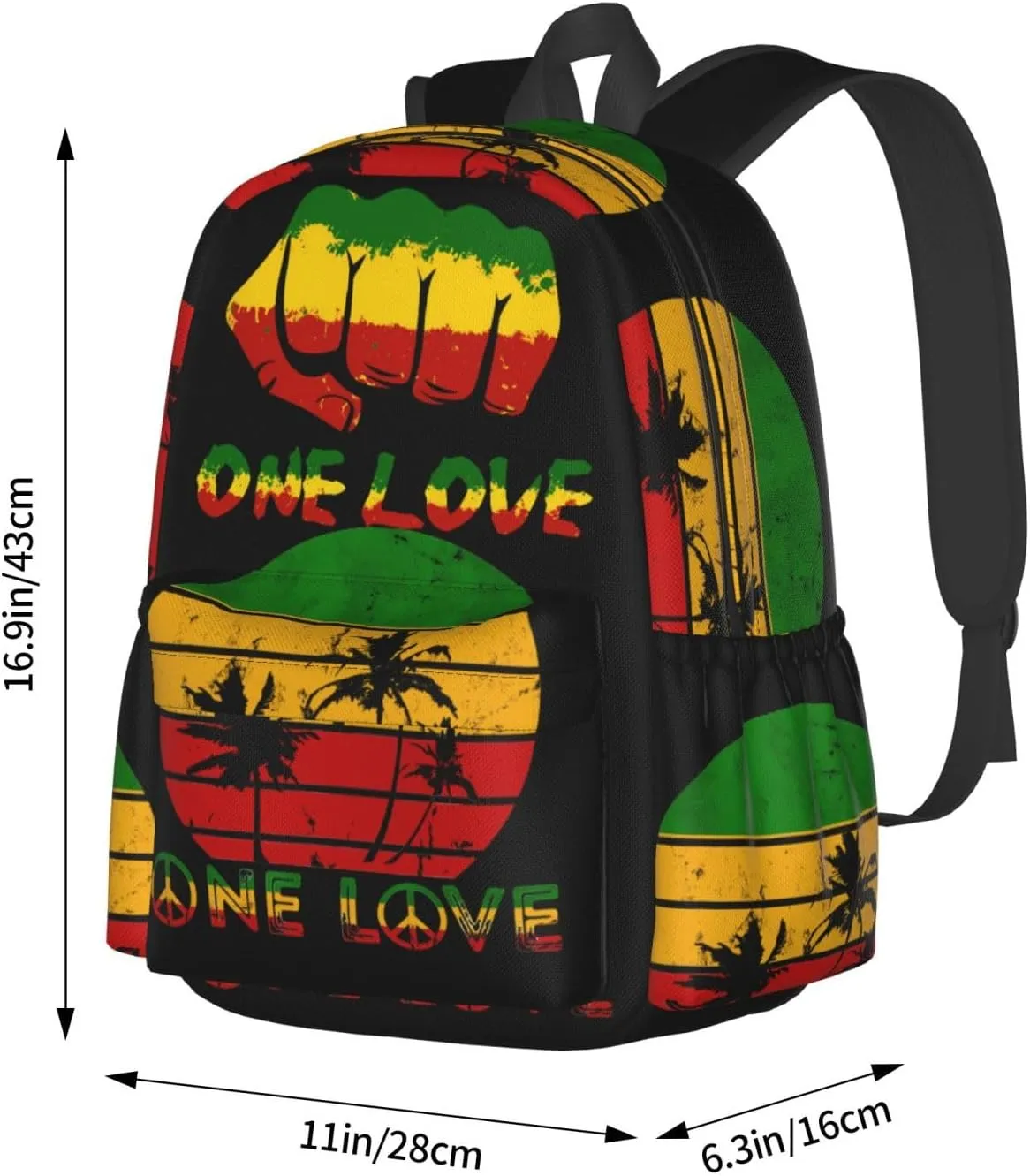 Fist One Loves Rasta Reggae Jamaica Roots Casual Backpacks Large Travel Backpack Laptop Rucksack Sports Daypack Adjustable Strap Bag for Camping Hiking