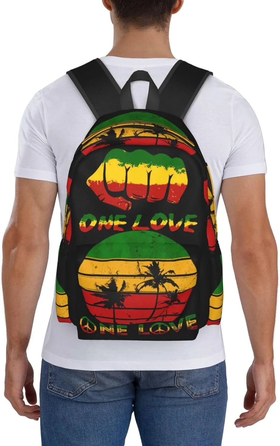Fist One Loves Rasta Reggae Jamaica Roots Casual Backpacks Large Travel Backpack Laptop Rucksack Sports Daypack Adjustable Strap Bag for Camping Hiking