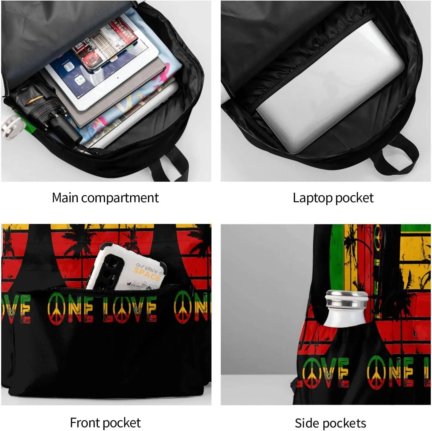 Fist One Loves Rasta Reggae Jamaica Roots Casual Backpacks Large Travel Backpack Laptop Rucksack Sports Daypack Adjustable Strap Bag for Camping Hiking