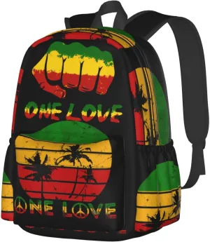 Fist One Loves Rasta Reggae Jamaica Roots Casual Backpacks Large Travel Backpack Laptop Rucksack Sports Daypack Adjustable Strap Bag for Camping Hiking