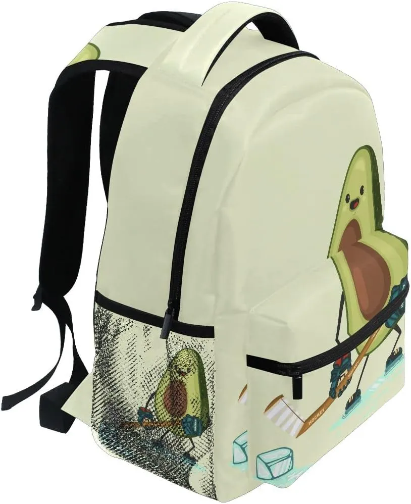 Fisyme Avocado Hockey Backpack Laptop Bag Daypack Travel Hiking School Backpacks for Men Women Kids Girls Boys
