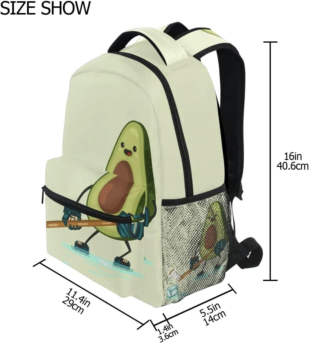 Fisyme Avocado Hockey Backpack Laptop Bag Daypack Travel Hiking School Backpacks for Men Women Kids Girls Boys