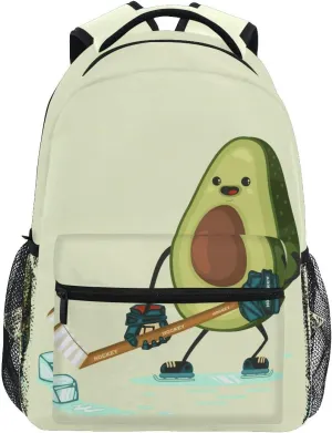 Fisyme Avocado Hockey Backpack Laptop Bag Daypack Travel Hiking School Backpacks for Men Women Kids Girls Boys