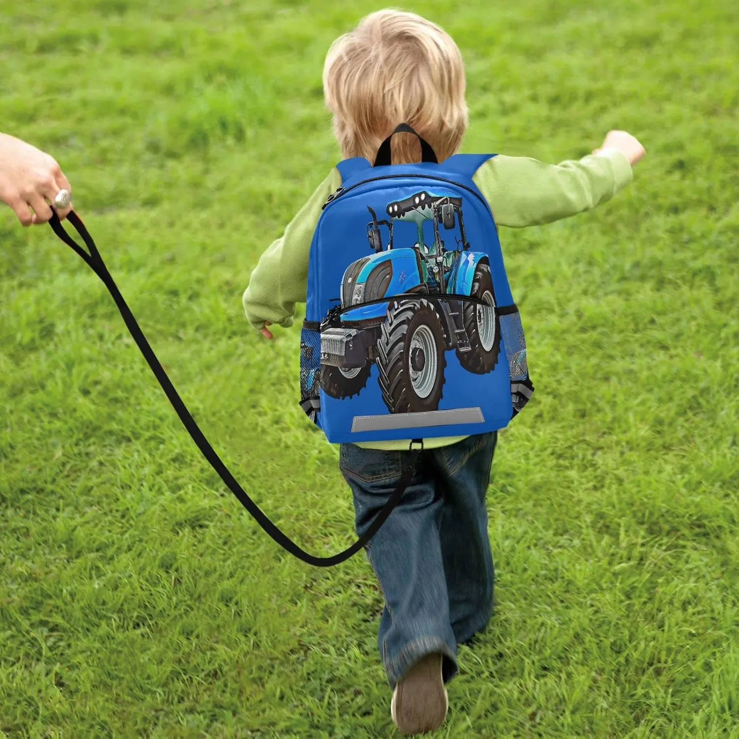 Fisyme Blue Tractor Backpack Schoolbag Kids Daypack Toddler Travel School Bag Small Mini Backpacks for Kindergarten Preschool Nursery Children Boys Girls with Chest Strap