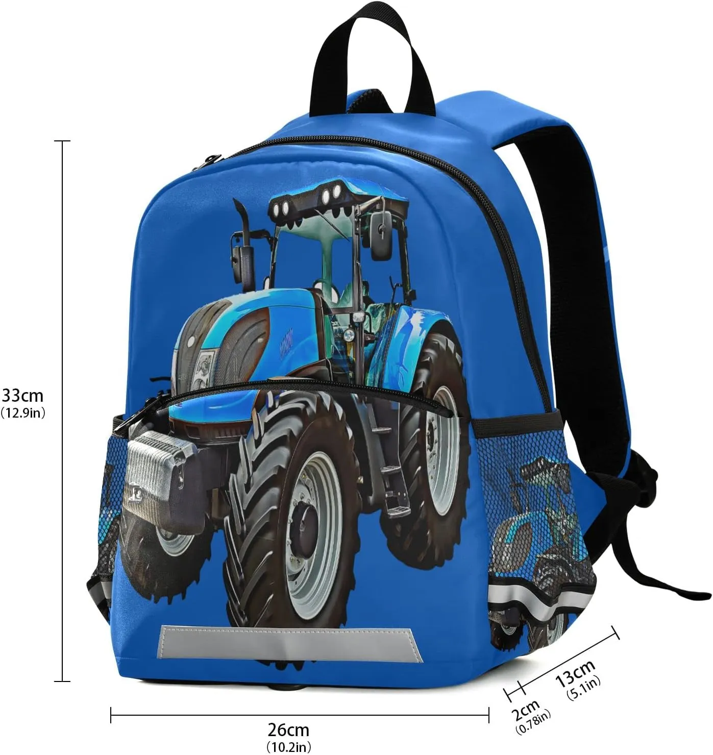 Fisyme Blue Tractor Backpack Schoolbag Kids Daypack Toddler Travel School Bag Small Mini Backpacks for Kindergarten Preschool Nursery Children Boys Girls with Chest Strap