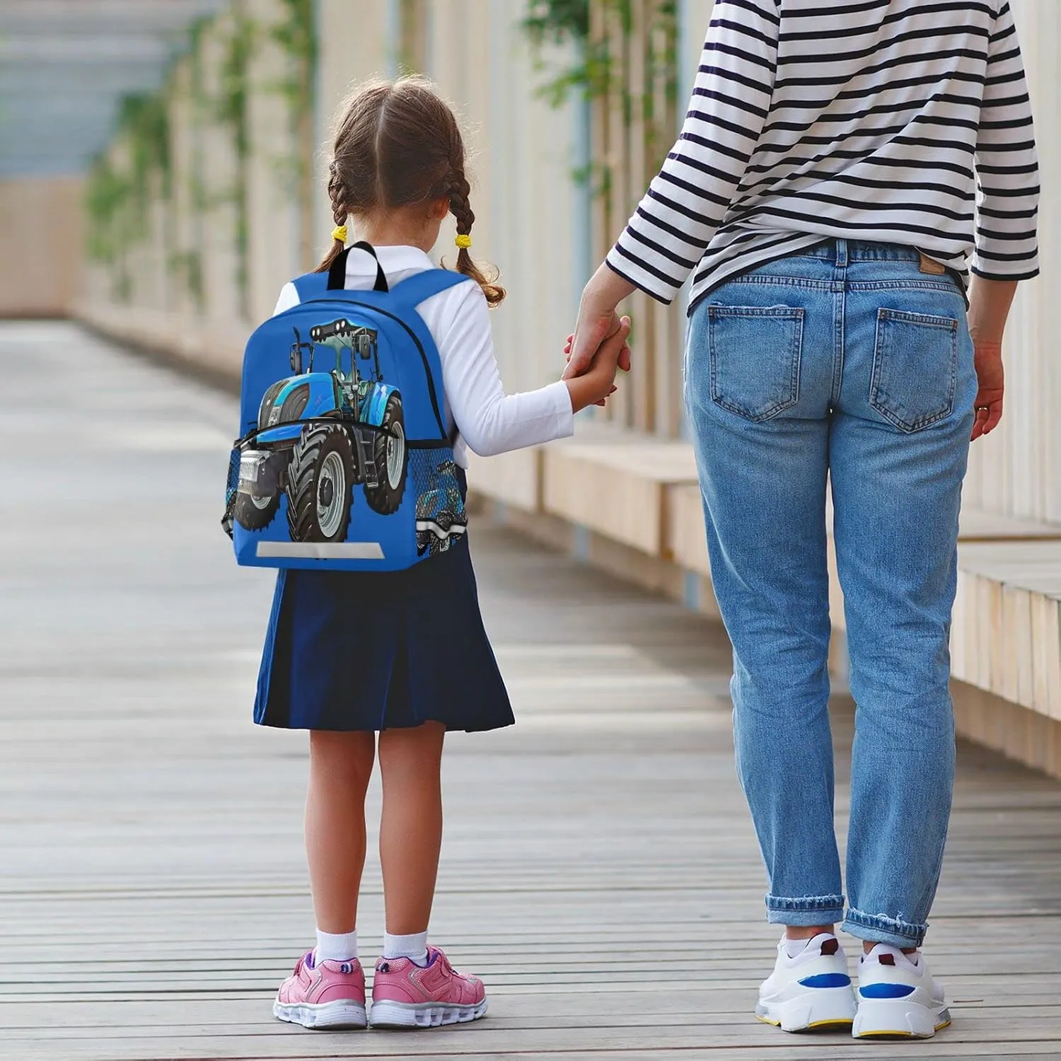 Fisyme Blue Tractor Backpack Schoolbag Kids Daypack Toddler Travel School Bag Small Mini Backpacks for Kindergarten Preschool Nursery Children Boys Girls with Chest Strap