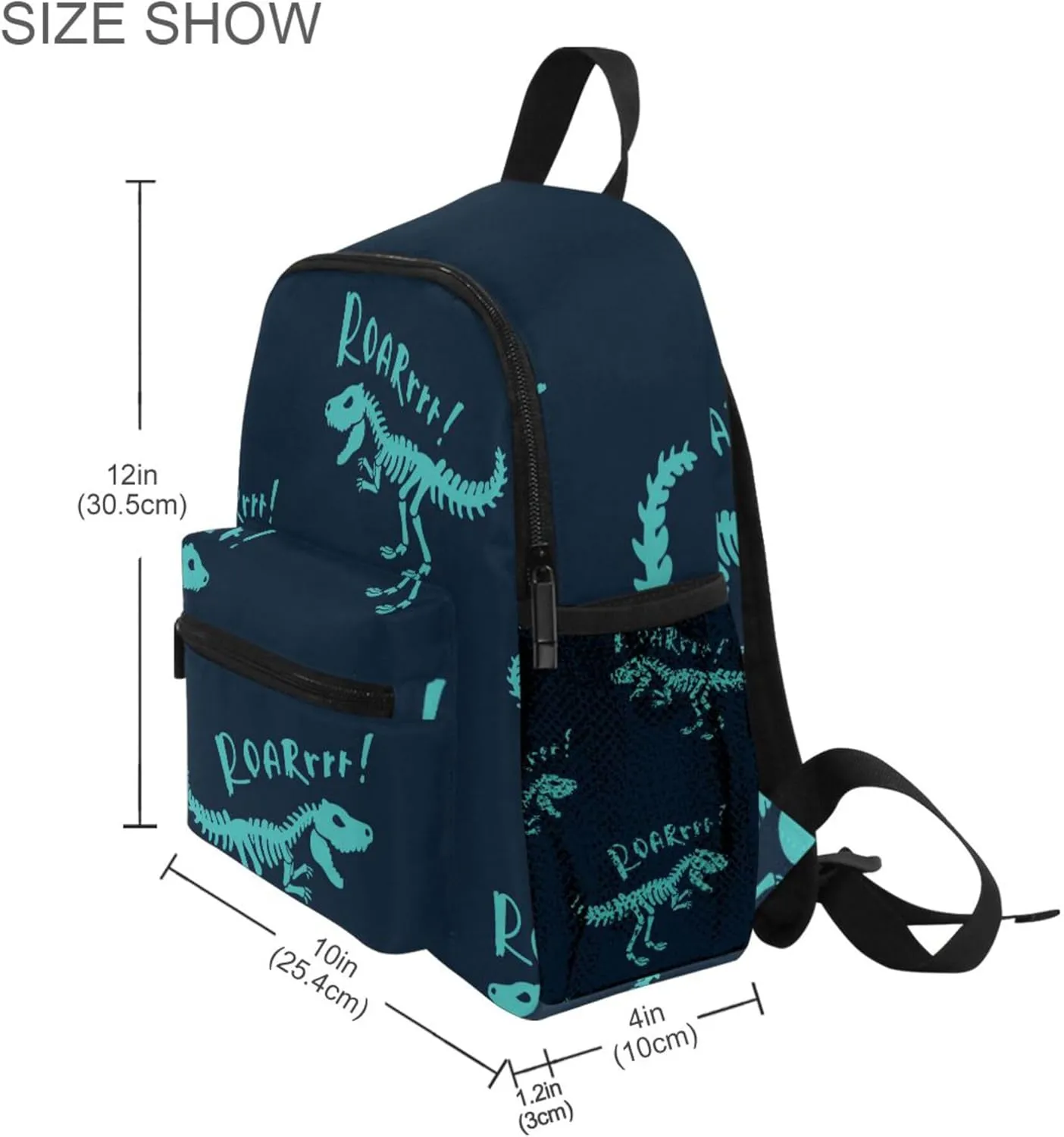 Fisyme Dinosaurs Skeletons Blue Toddler Backpack School Bag Kids Daypack for Kindergarten Preschool Nursery Girls Boys, M