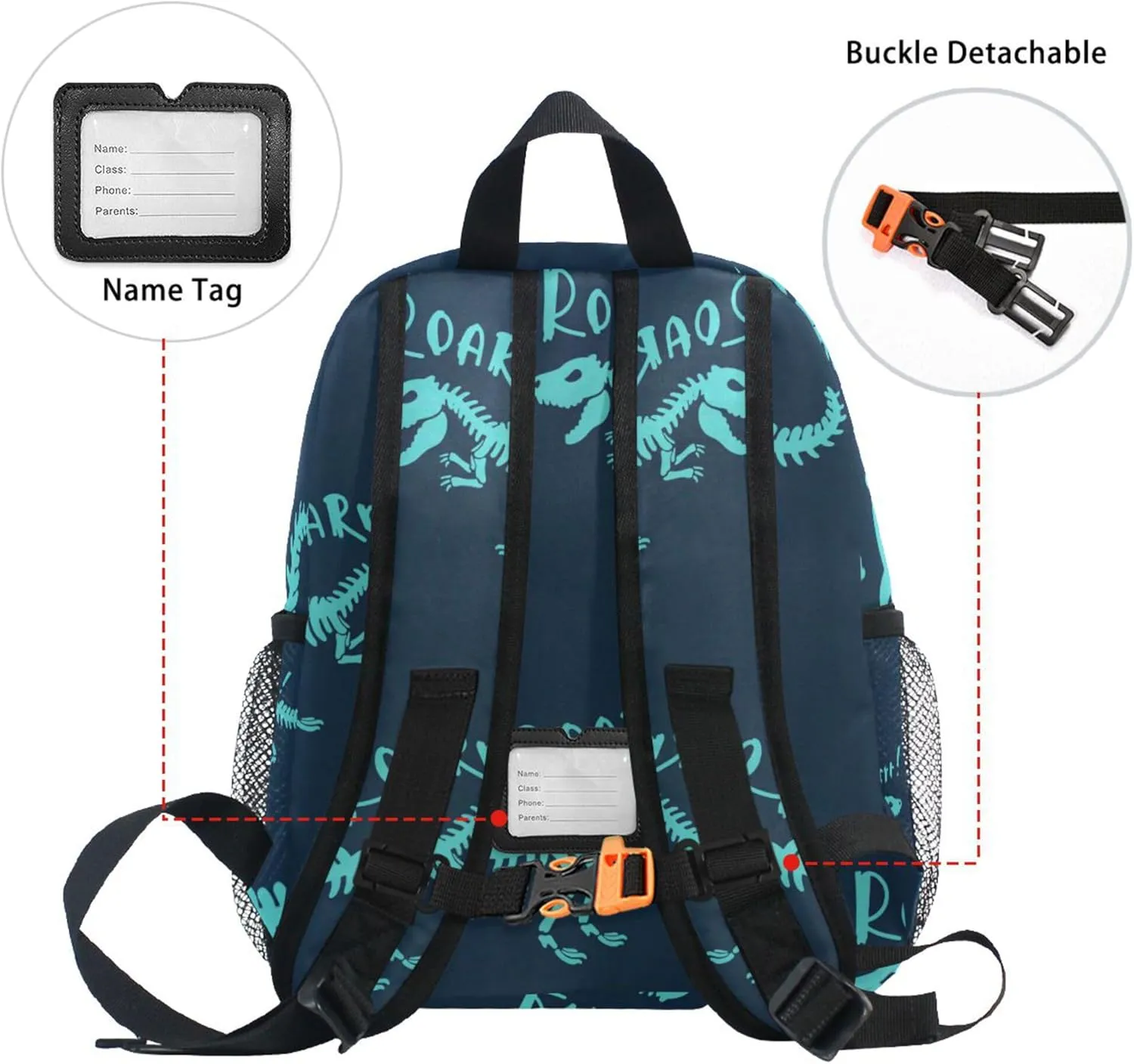Fisyme Dinosaurs Skeletons Blue Toddler Backpack School Bag Kids Daypack for Kindergarten Preschool Nursery Girls Boys, M