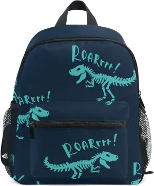 Fisyme Dinosaurs Skeletons Blue Toddler Backpack School Bag Kids Daypack for Kindergarten Preschool Nursery Girls Boys, M