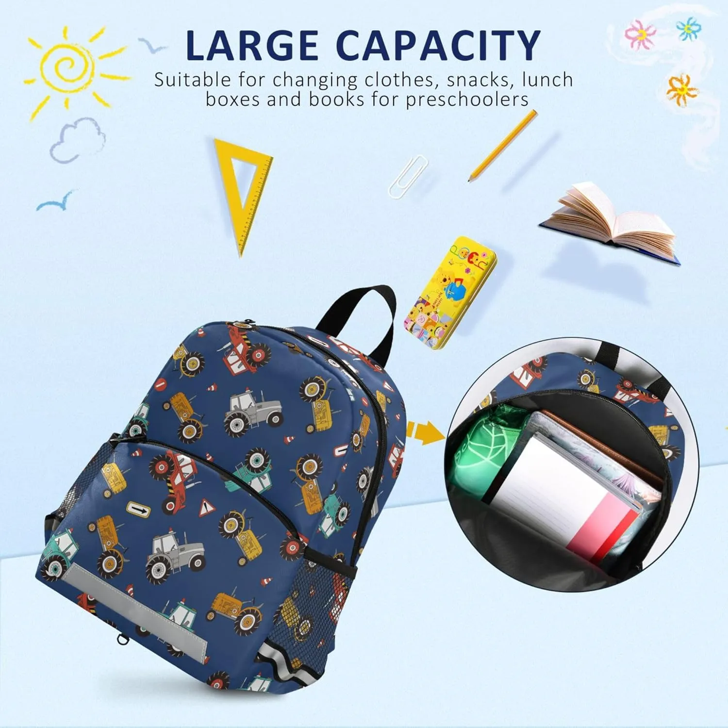 Fisyme Farm Tractors Backpack Schoolbag Kids Daypack Toddler Travel School Bag Small Mini Backpacks for Kindergarten Preschool Nursery Boys Girls