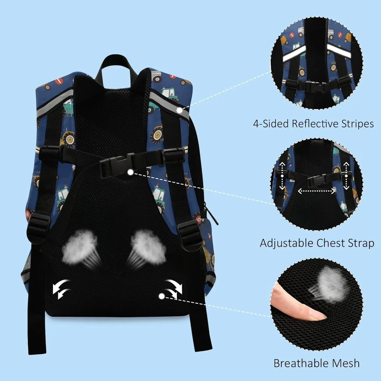 Fisyme Farm Tractors Backpack Schoolbag Kids Daypack Toddler Travel School Bag Small Mini Backpacks for Kindergarten Preschool Nursery Boys Girls