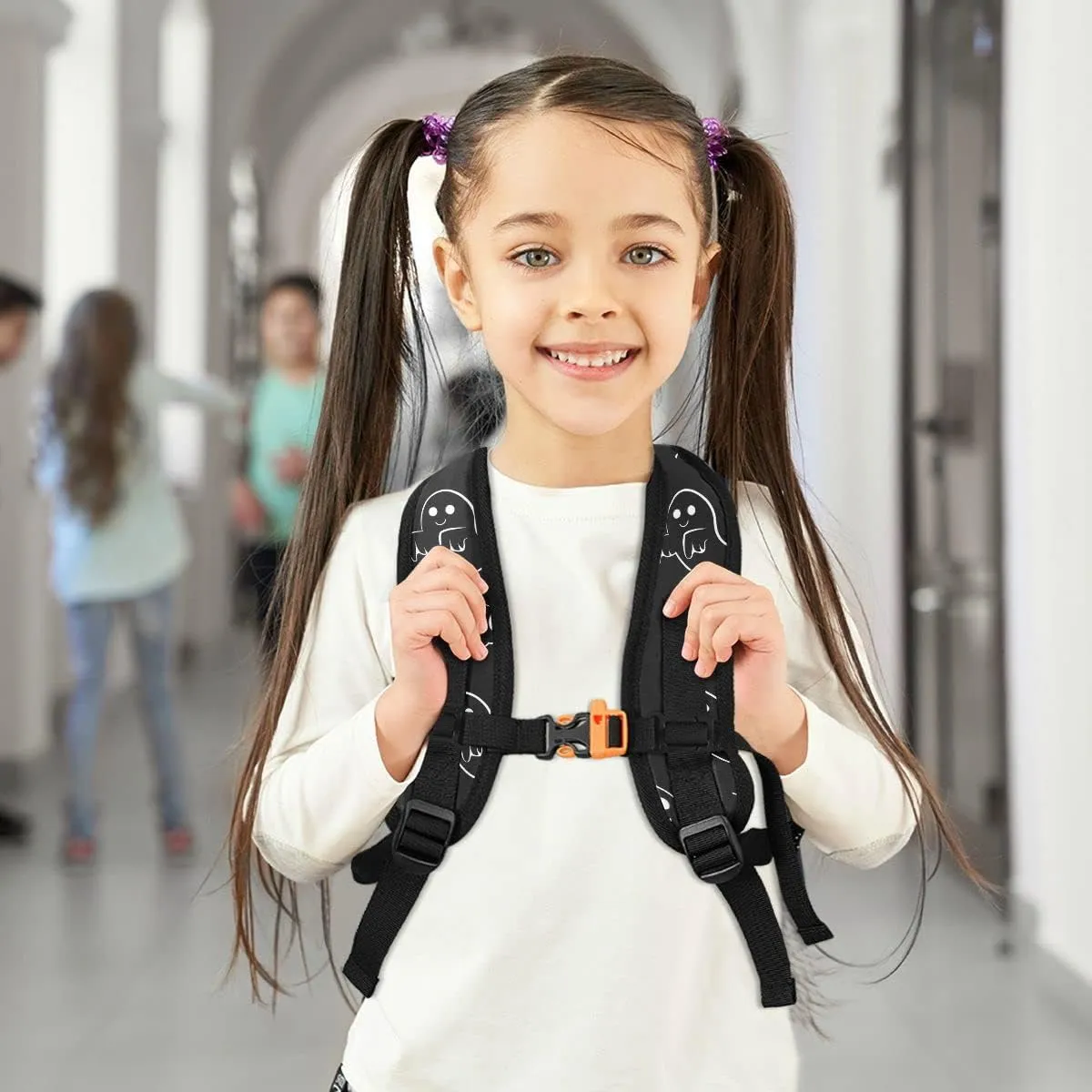Fisyme Toddler Backpack Halloween Boo Ghost School Bag Kids Backpacks for Kindergarten Preschool Nursery Girls Boys, S