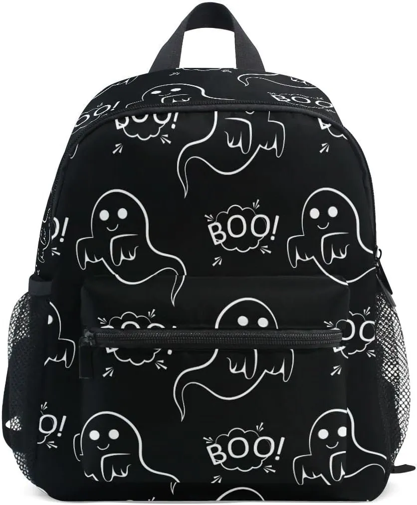Fisyme Toddler Backpack Halloween Boo Ghost School Bag Kids Backpacks for Kindergarten Preschool Nursery Girls Boys, S