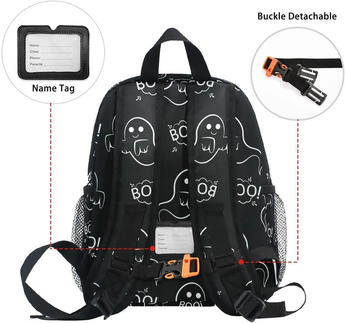 Fisyme Toddler Backpack Halloween Boo Ghost School Bag Kids Backpacks for Kindergarten Preschool Nursery Girls Boys, S