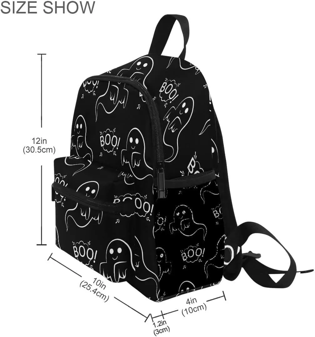 Fisyme Toddler Backpack Halloween Boo Ghost School Bag Kids Backpacks for Kindergarten Preschool Nursery Girls Boys, S