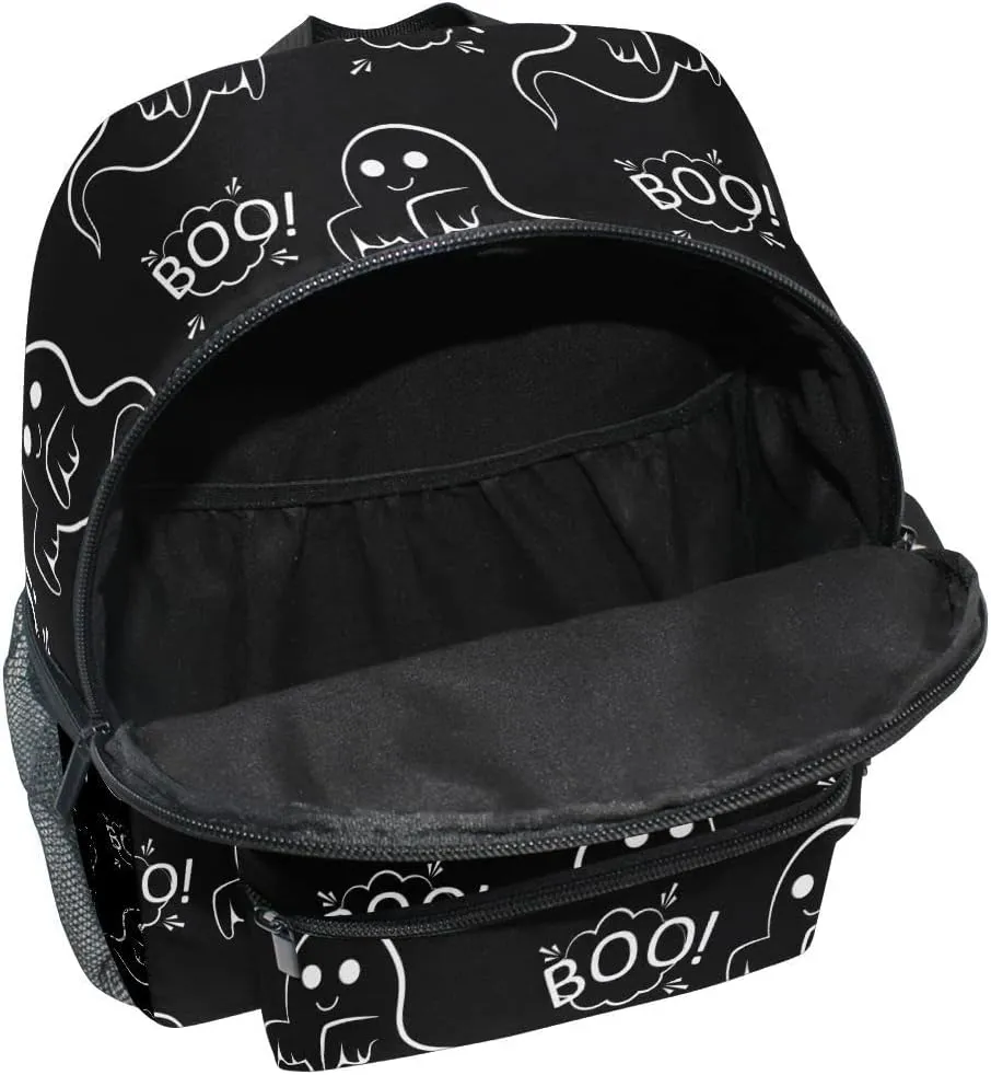 Fisyme Toddler Backpack Halloween Boo Ghost School Bag Kids Backpacks for Kindergarten Preschool Nursery Girls Boys, S