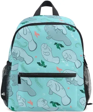Fisyme Toddler Backpack Sea Cute Manatees School Bag Kids Backpacks for Kindergarten Preschool Nursery Girls Boys, S