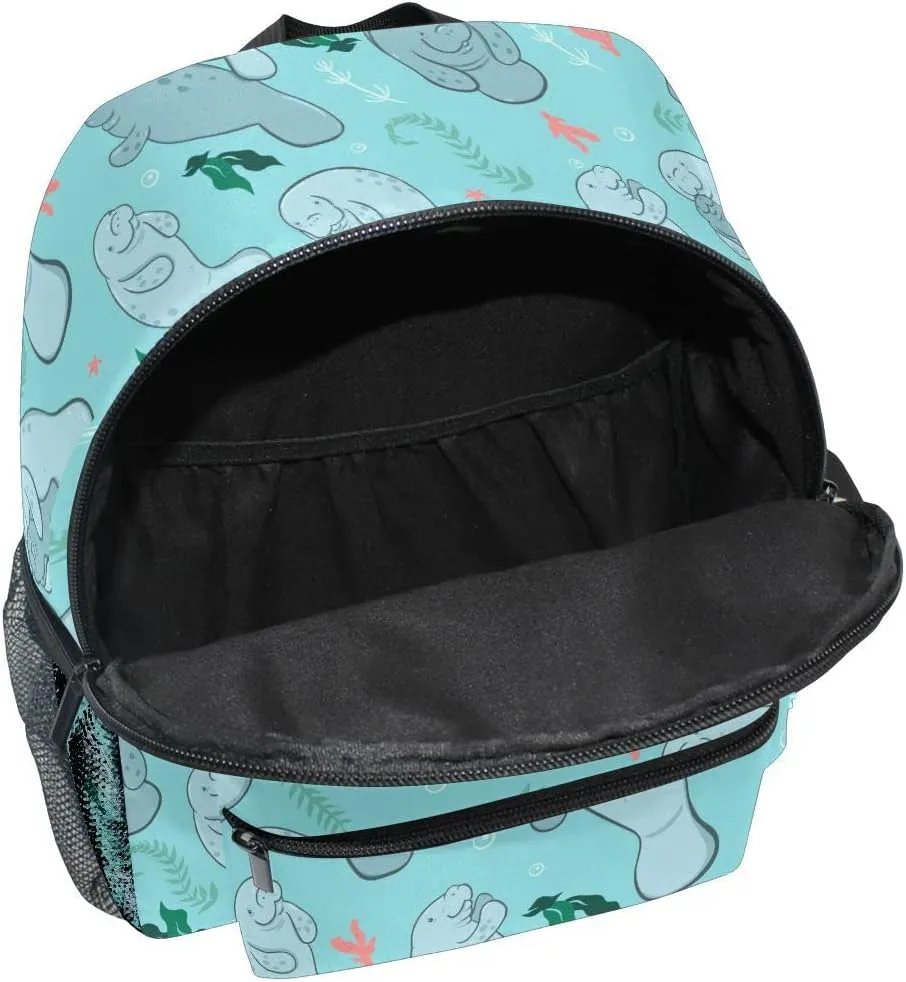 Fisyme Toddler Backpack Sea Cute Manatees School Bag Kids Backpacks for Kindergarten Preschool Nursery Girls Boys, S
