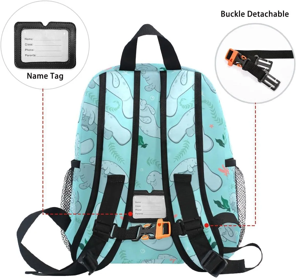 Fisyme Toddler Backpack Sea Cute Manatees School Bag Kids Backpacks for Kindergarten Preschool Nursery Girls Boys, S