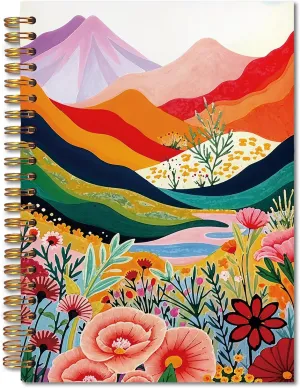 FITIE Abstract Mountain Floral Spiral Notebook 5.5x8.3, Colorful Flower Landscape Journal, Aesthetic Notebooks for Note Taking, Floral Journal for Women