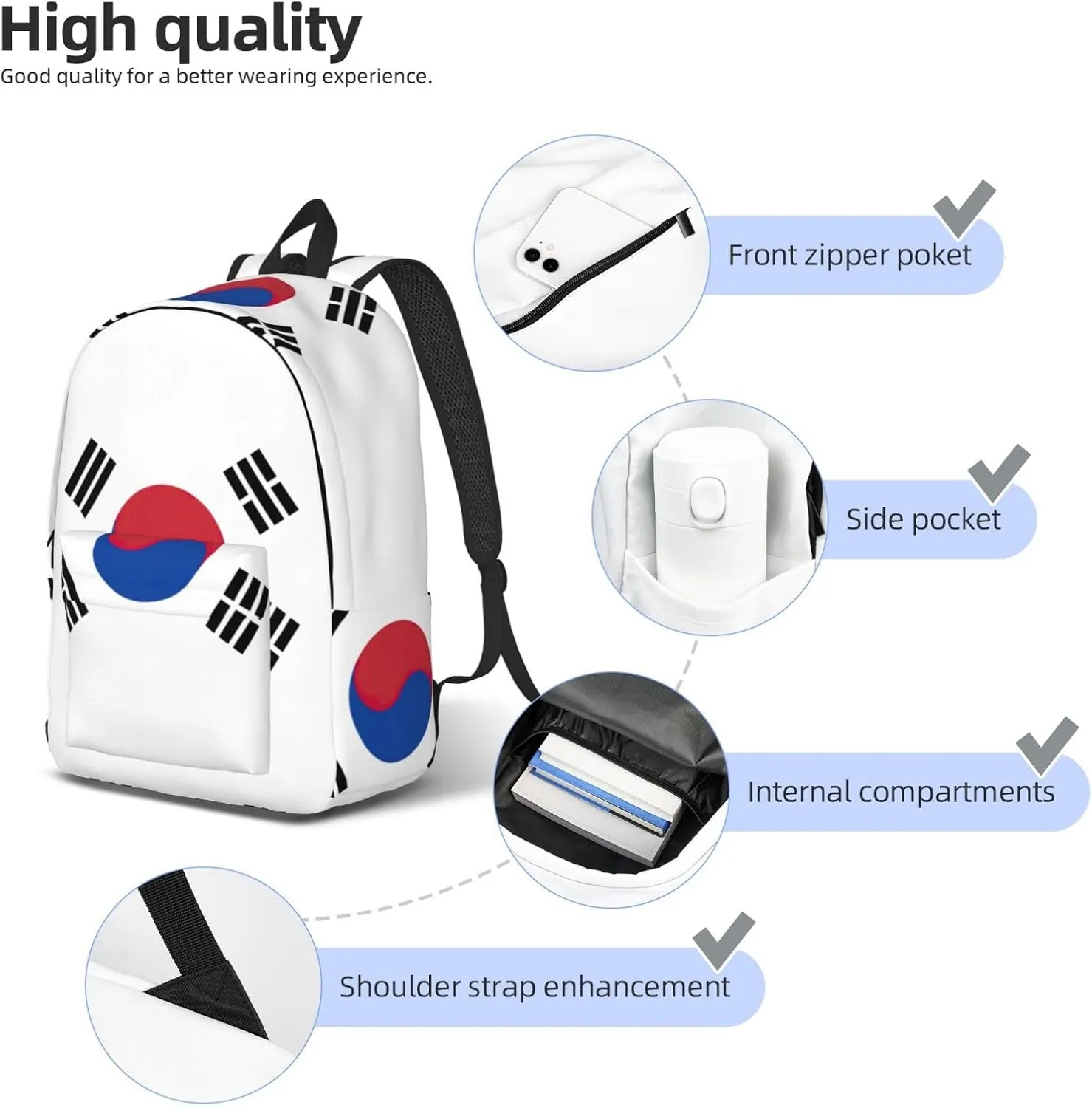 Flag of Republic of Korea print Backpack Travel Backpacks for Women Men College Backpack Computer Bag for Travel