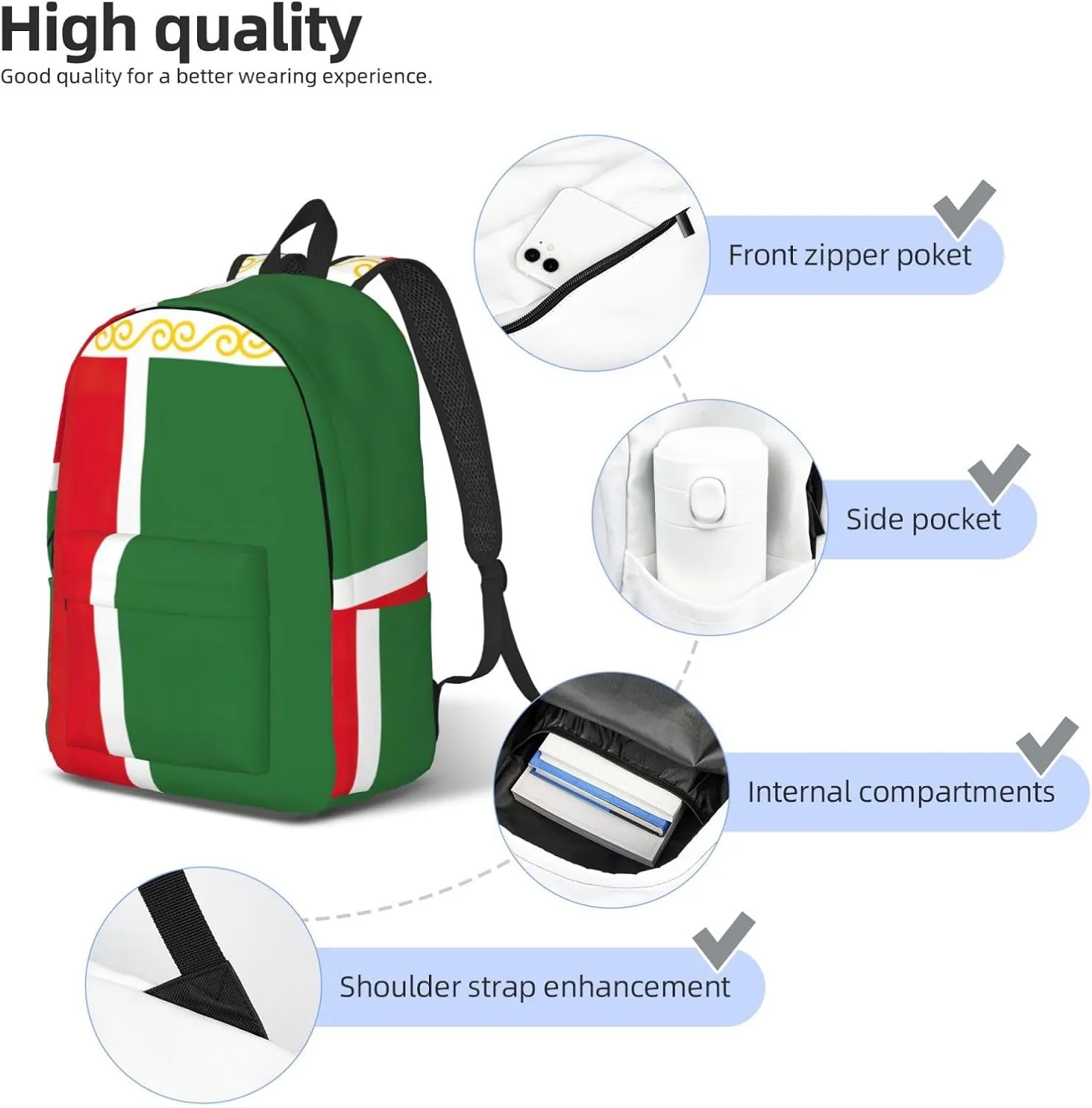Flag of the Chechen Republic print Backpack Travel Backpacks for Women Men College Backpack Computer Bag for Travel