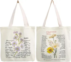 Floral Canvas Tote Bag Botanical Shopping Bag Aesthetic Flower Tote Bag Canvas Grocery Bag for Women Trendy Tote