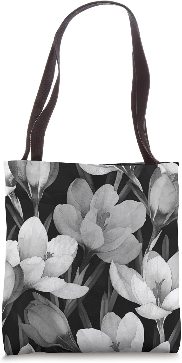 Floral Cute Black Crocus Flower Tote Bag