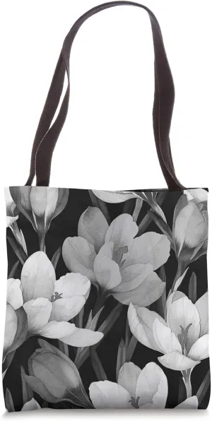 Floral Cute Black Crocus Flower Tote Bag