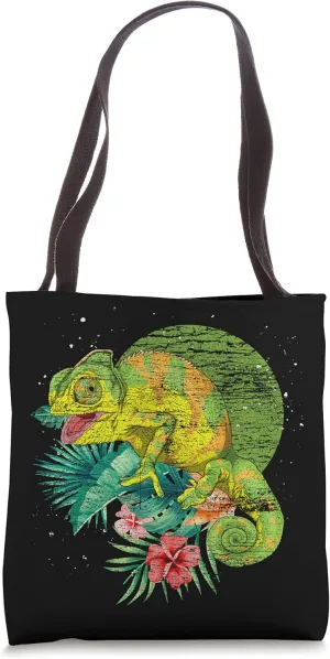 Floral Exotic Lizard Reptile Tropical Flowers Chameleon Tote Bag