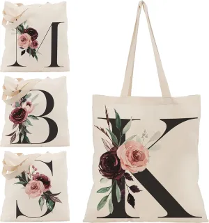 Floral Initial Tote Bag Gift for Women, Bridesmaid, Bachelorette Party, Bridal Shower