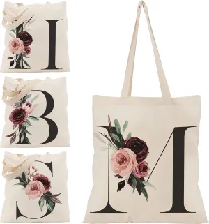 Floral Initial Tote Bag Gift for Women, Bridesmaid, Bachelorette Party, Bridal Shower