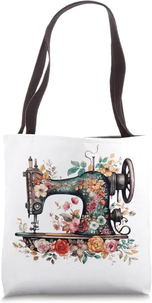 Floral Sewing Machine - Flower Seamstress Sewing Machine Tote Bag