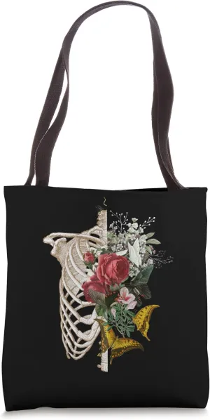 Floral Skeleton X-ray Ribcage Flower Goth Halloween 2022 Tote Bag