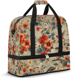 Floral Symphony Travel Duffel Bag, Travel Essentials, Gym Bag for Women, Weekender Overnight Bag With Shoes Compartment, Carry On Bags for Airplanes