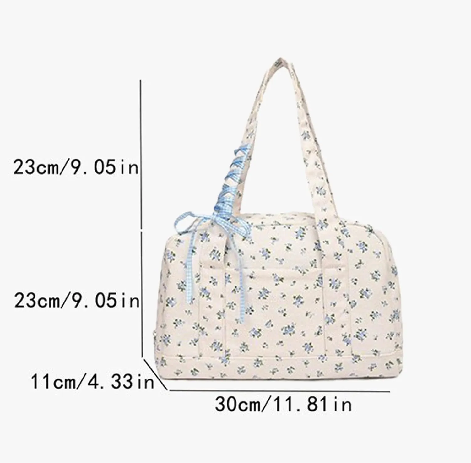 Floral Travel Duffel Bag for Women, Cute Quilted Floral Puffer Workout Sport Carry on Tote, Flower Tote Bag Canvas Shoulder Purse with Bow, Waterproof Shoulder Purse for Travelling Classes Commuting