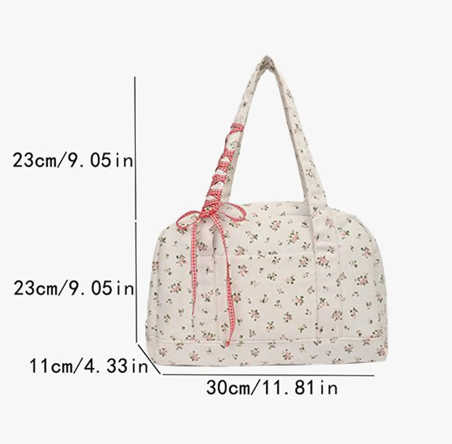 Floral Travel Duffel Bag for Women, Cute Quilted Floral Puffer Workout Sport Carry on Tote, Flower Tote Bag Canvas Shoulder Purse with Bow, Waterproof Shoulder Purse for Travelling Classes Commuting