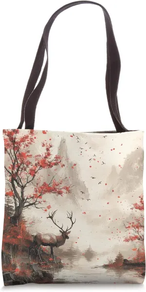 Floral Van Gogh Style Cherry Blossom Caribou Tote Bag