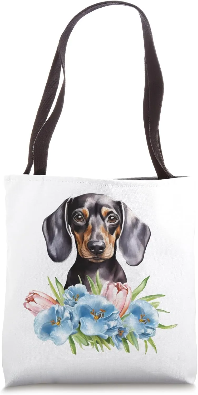 Floral Wildflower Wiener & Dachshund Tote Bag
