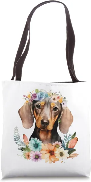 Floral Wildflower Wiener & Dachshund Tote Bag