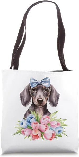 Floral Wildflower Wiener & Dachshund Tote Bag