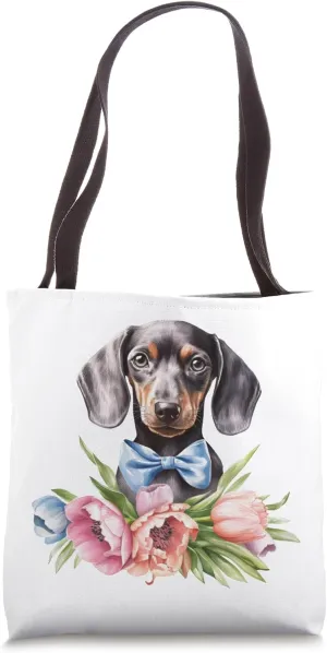 Floral Wildflower Wiener & Dachshund Tote Bag