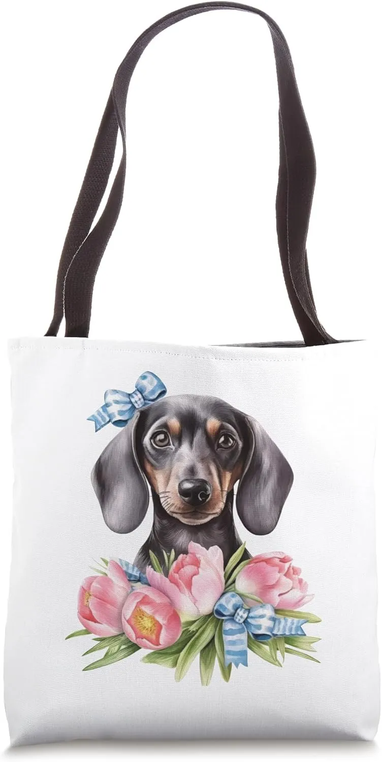 Floral Wildflower Wiener & Dachshund Tote Bag