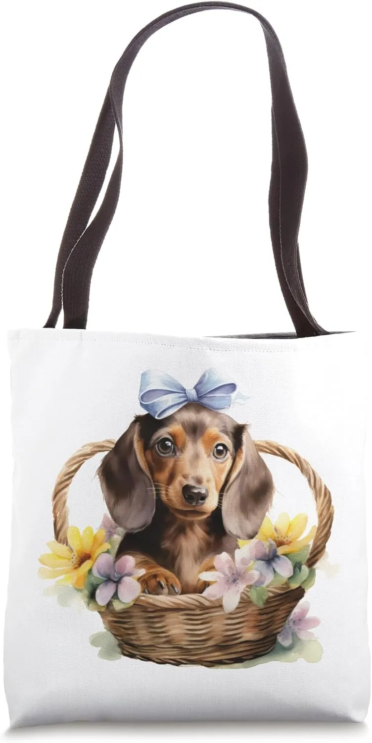 Floral Wildflower Wiener & Dachshund Tote Bag