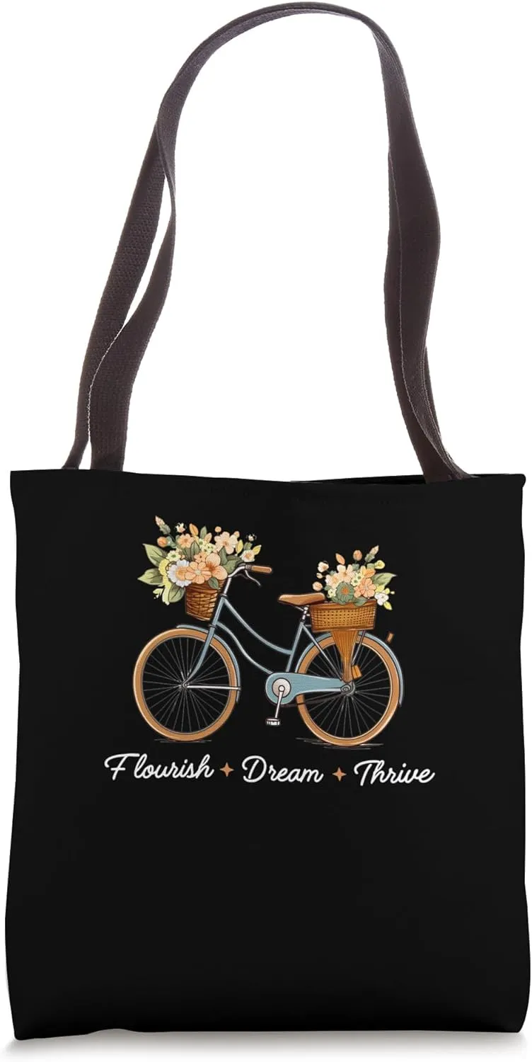 Flourish Dream Thrive Floral Bike Subtle Tote Bag