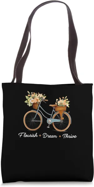 Flourish Dream Thrive Floral Bike Subtle Tote Bag